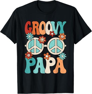 Groovy Papa Hippie Peace Sign Retro 70s Graphic Tee Men Short Sleeve Casual T-Shirt