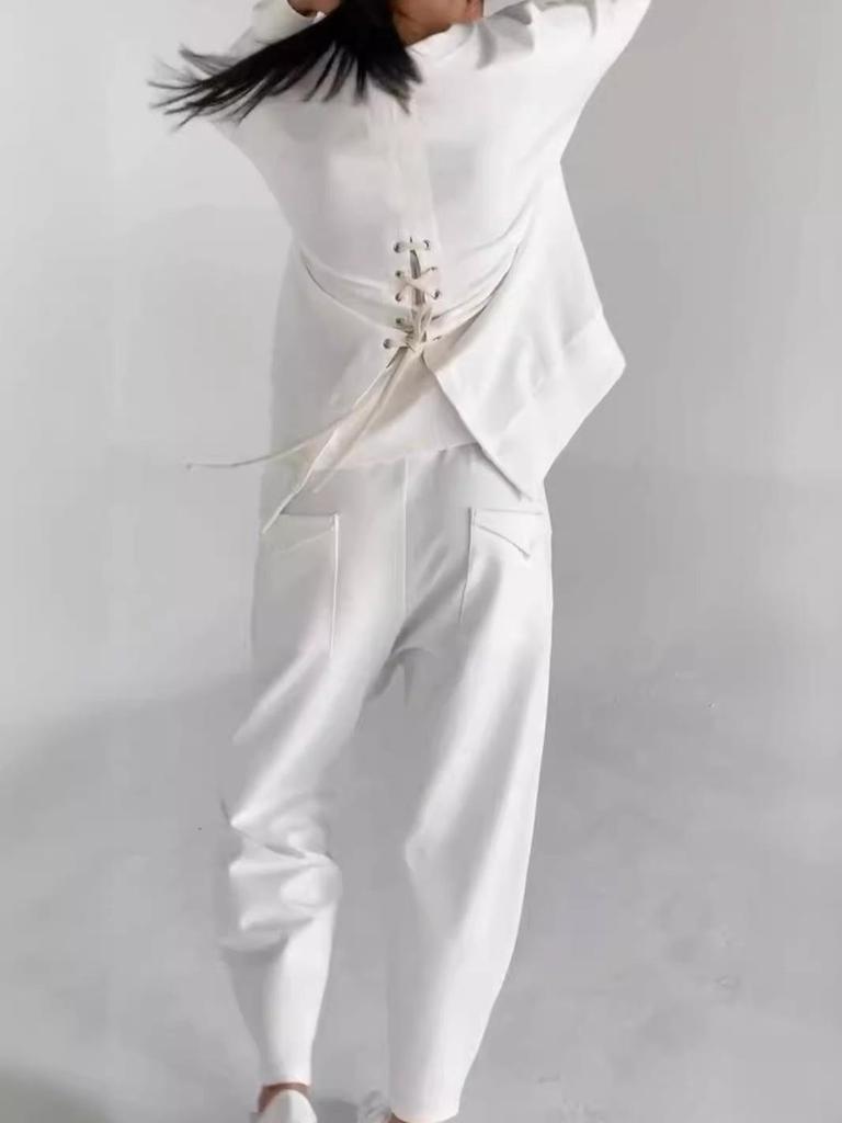 2024 Herbst Trendiges Mehrzwecktaschen Schnürung Einfarbige Lässige Hosenanzug-Set