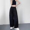 Large Size Overalls Women's Autumn Loose and Thin Cool Sa Style Casual Pants Drape Wide Leg Pants Elastic Drawstring Waist Casual Pants