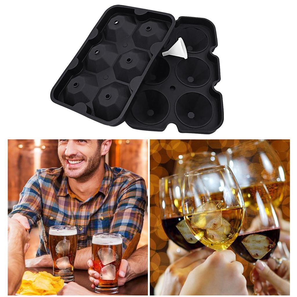 Ice Cube Trays Release Silicone Diamond Shaped 6 Grids Ice Trays with Spill-Resistant Removable Lid Stackable DIY Home Ice Cube Molds with Small Funn
