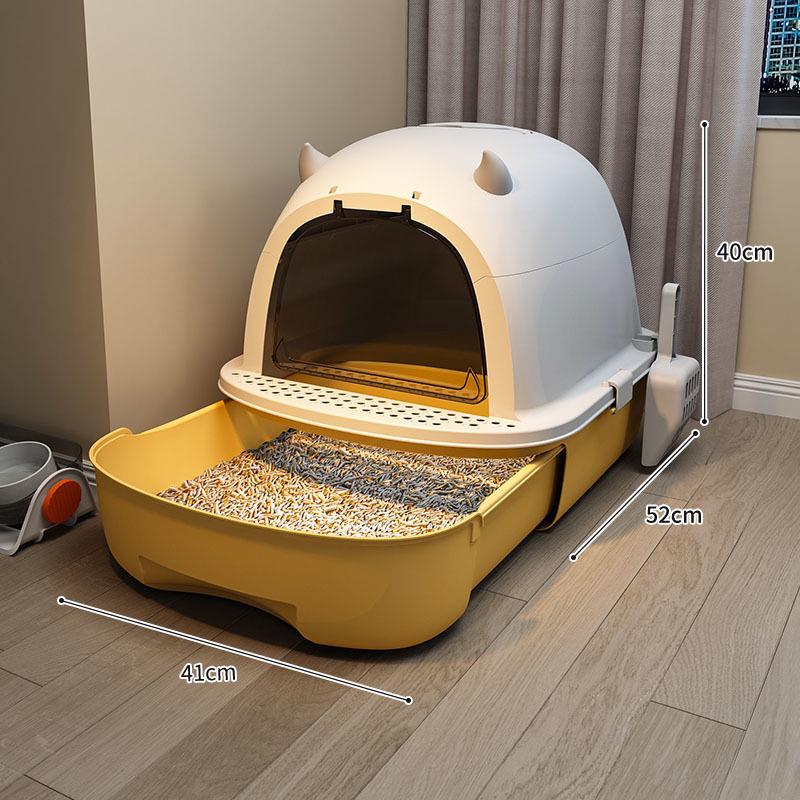 Extra-Large Odor-Proof Enclosed Cat Litter Box with Drawer & Splash Guard