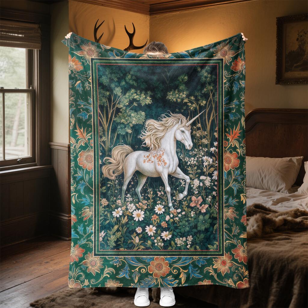 1pc Medieval fairy tale aesthetics unicorn blanket, al season lightweigh Poster blanket home office outdoor nap multifunc Poster blanketional blanket