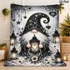 Black White Gnome Lantern Floral Print Throw Blanket, Vintage Winter Gothic Style Home Cover for Indoor Use