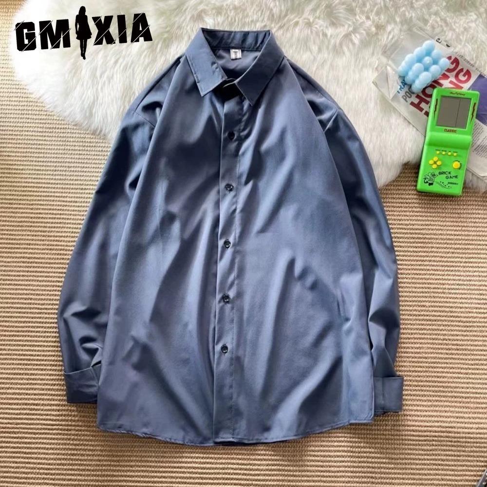 

GMXIA Жіночі модні повсякденні одноколірні блузки та сорочки з довгими рукавами та вирізом з горловиною L темно-синього кольору