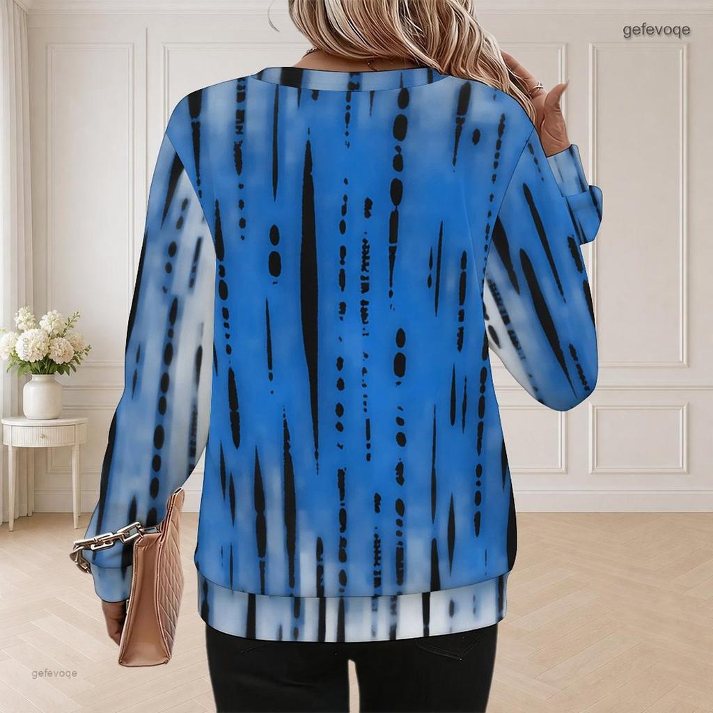 Women Plus Size Round Neck Long Sleeve Tie Dye Printed Pullover Sweatshirt