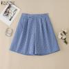 ZANZEA Women Casual Elastic High Waist Loose Plaid Print Shorts