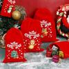 Runtow 8/12pcs Red Christmas Velvet Bag Santa Snowman Drawstring Pouch Wrapping Bag New Year Party Decor Christmas Tree Pendant
