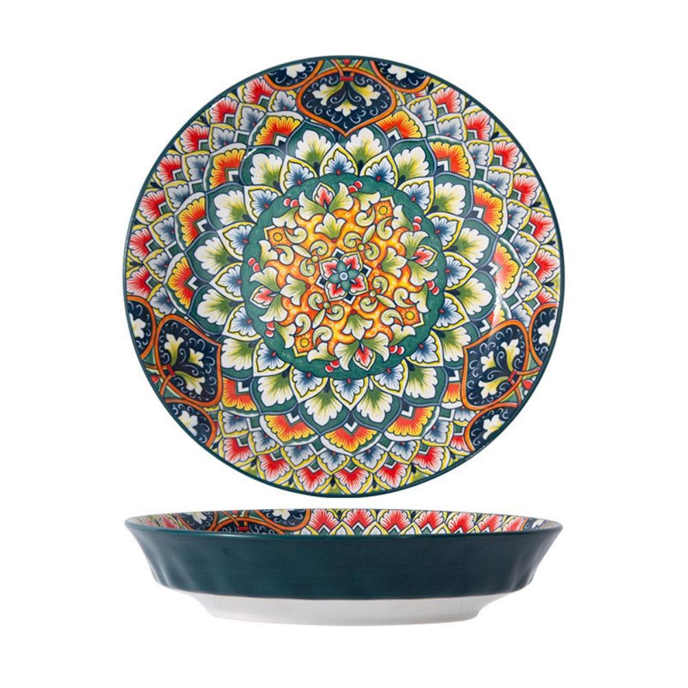 Colorful Dinner Plate Flower Pattern Meal Dish Household Bohemian Ceramic Plate  Housewarming Gift