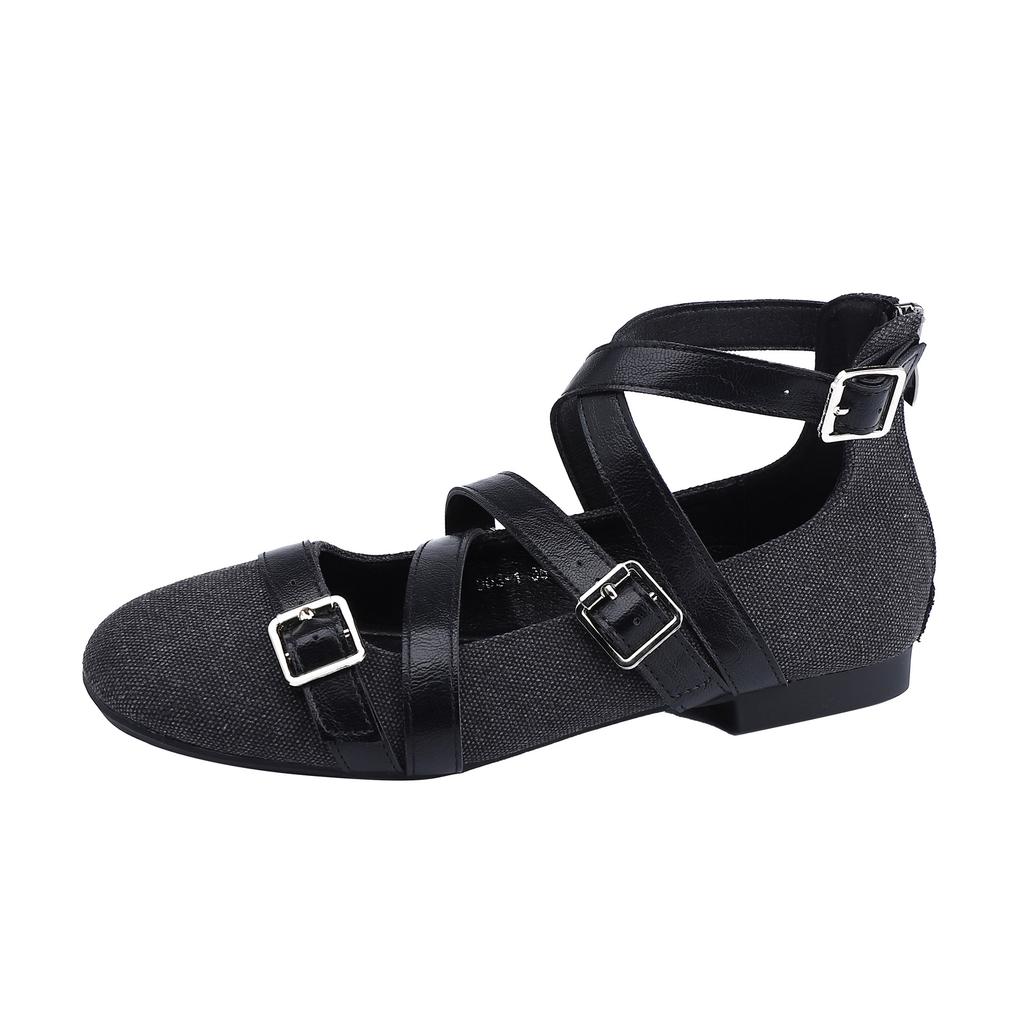 2025 spring and summer new French belt buckle single shoes women's outer wear advanced sense versatile casual shoes soft sole not tired feet