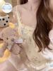 Pajamas with Chest Pads, Women's Summer Clouds, Cotton Feeling, Advanced Feeling, Can Be Worn Outside, Cartoon Suspenders, Shorts, Loungewear Set