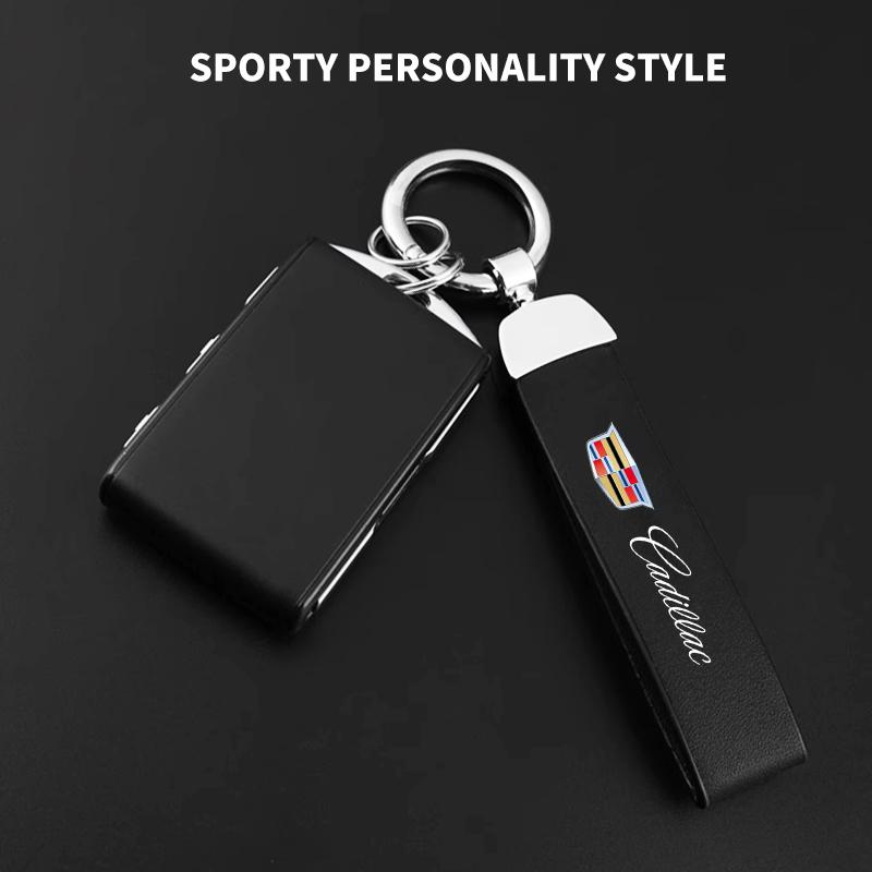 Car Metal Key Chain Fine Leather Emblem Key Ring for Cadillac Escalade CTS DTS STS XTS ATS BLS SLS Deville CT5 CT6 XT5 XT6