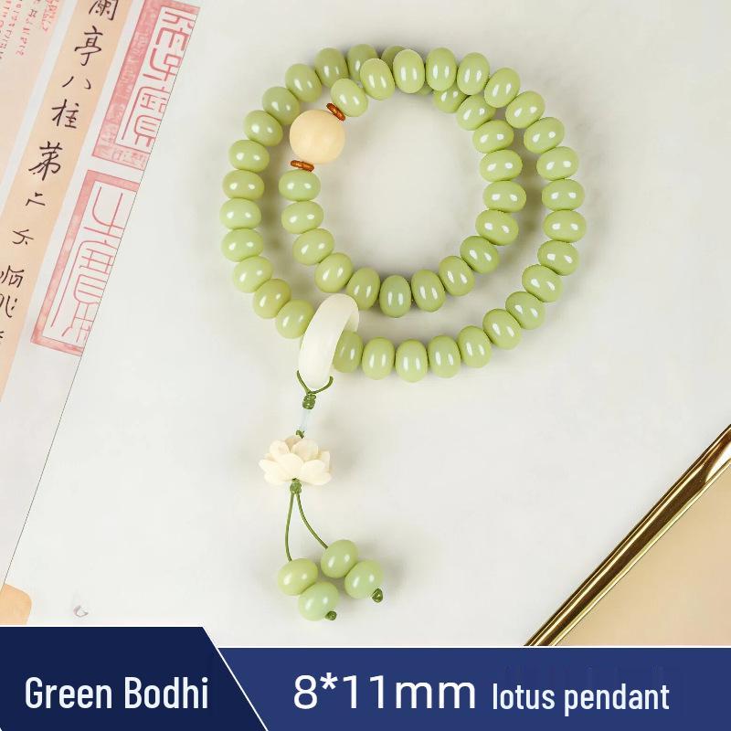 Zen Style Bodhi Root Bracelet with Lotus Pendant for Women, 108 Pink Beads