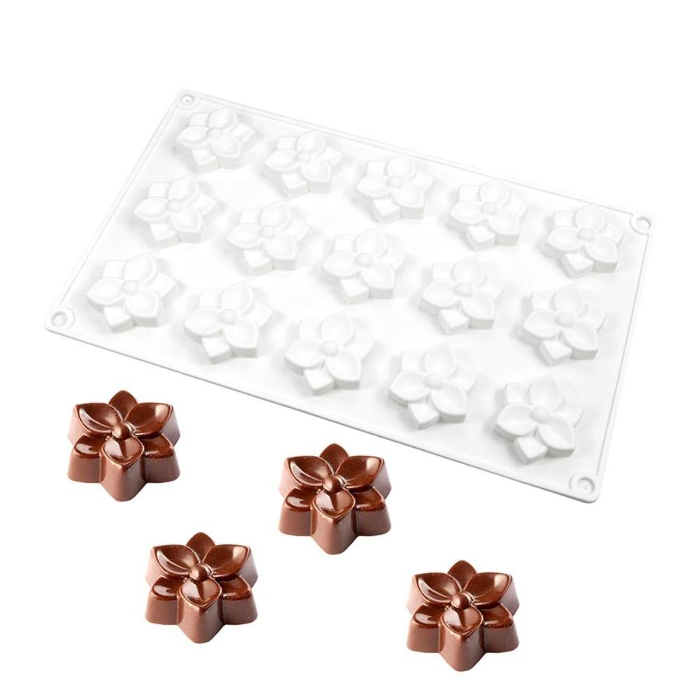 15-Cavity Design Baking Mold Reusable Flower Shaped Flower Silicone Mold Flexible Non-Stick Cookie Chocolate Mold Home Baking