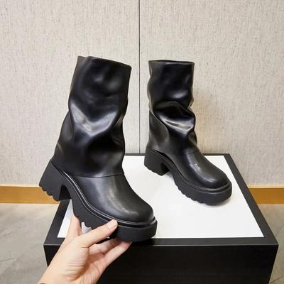 Autumn/Winter Thick Sole Short Boots for Women  New Style Women's Heightened Small Design Feel Trouser Sleeve Leather Boots