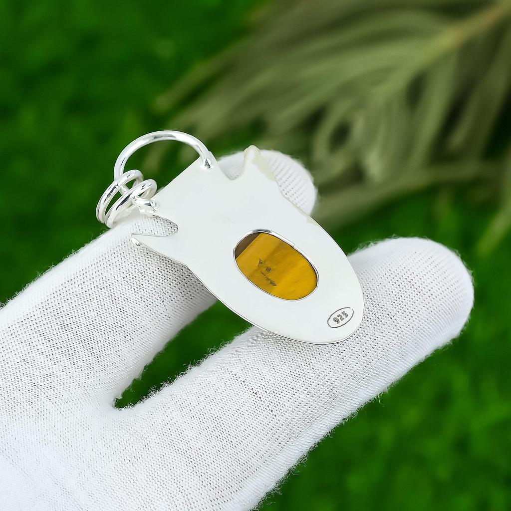 Mothers Day Deal Tiger Eye Gemstone 925 Sterling Silver Bezel Birthday Pendant