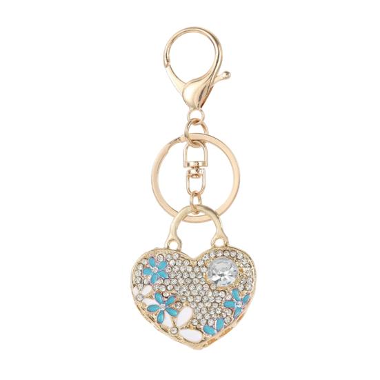 

Keychain Pendant Heart Shape Charm Key Holder with Enamel Flower Design Lightweight Anti-Oxidation Durable Lobster Clasp Keyring синій