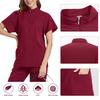 Zippered Stand-Up Collar Scrub Suit with Straight-Leg Pants In Solid Color for Healthcare Professionals