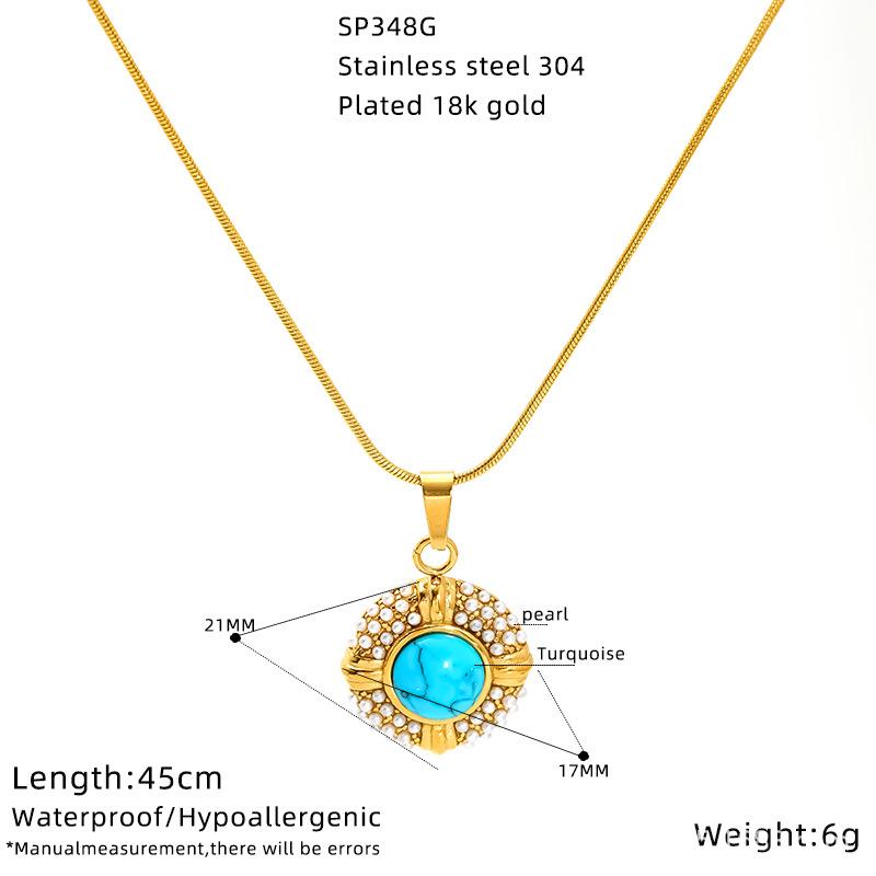Premium Stainless Steel Necklace Female Turquoise Pearl Personalized Light Luxury Pendant Titanium Steel Necklace