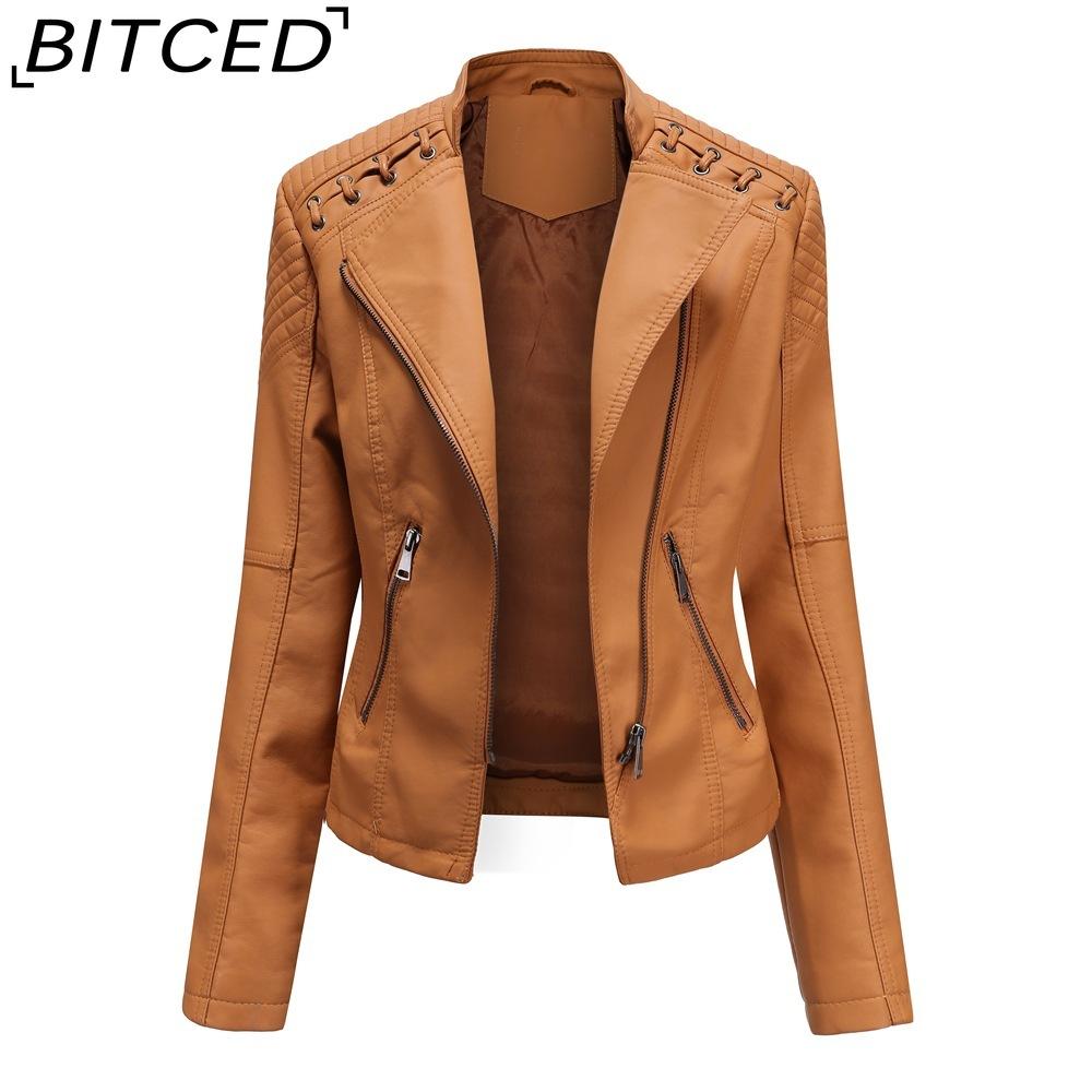 BITCED Spring/Autumn Women's Leather Jacket - Short Fit, Slim-Cut, Lightweight Leather Coat, Biker Style