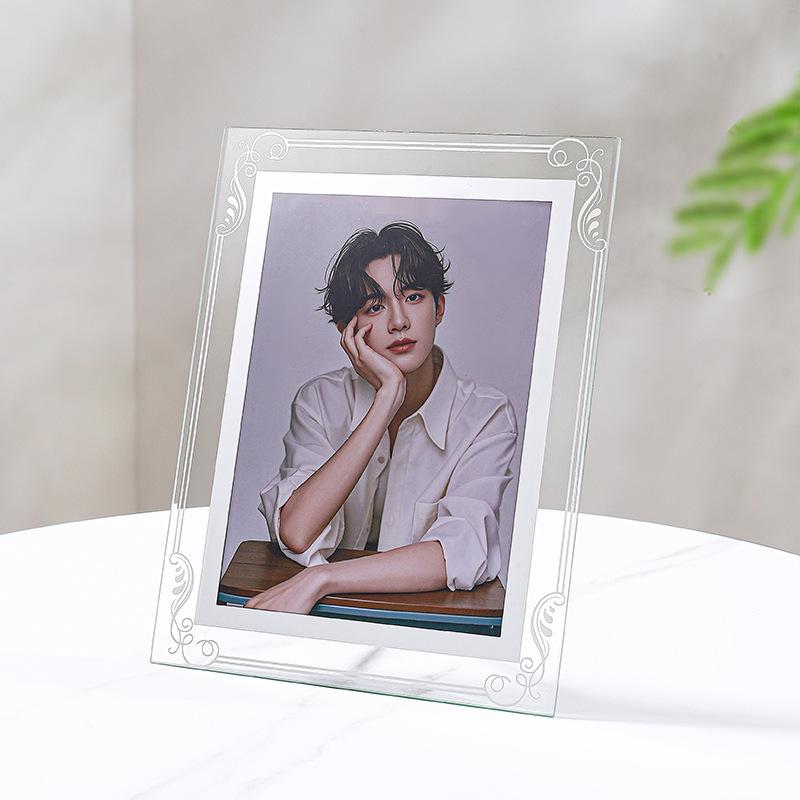 Clear Glass Picture Frame Minimalist Crystal Tabletop Photo Frame Multiple Sizes 5/6/7/8/10inch/A4 for Home Office Decor