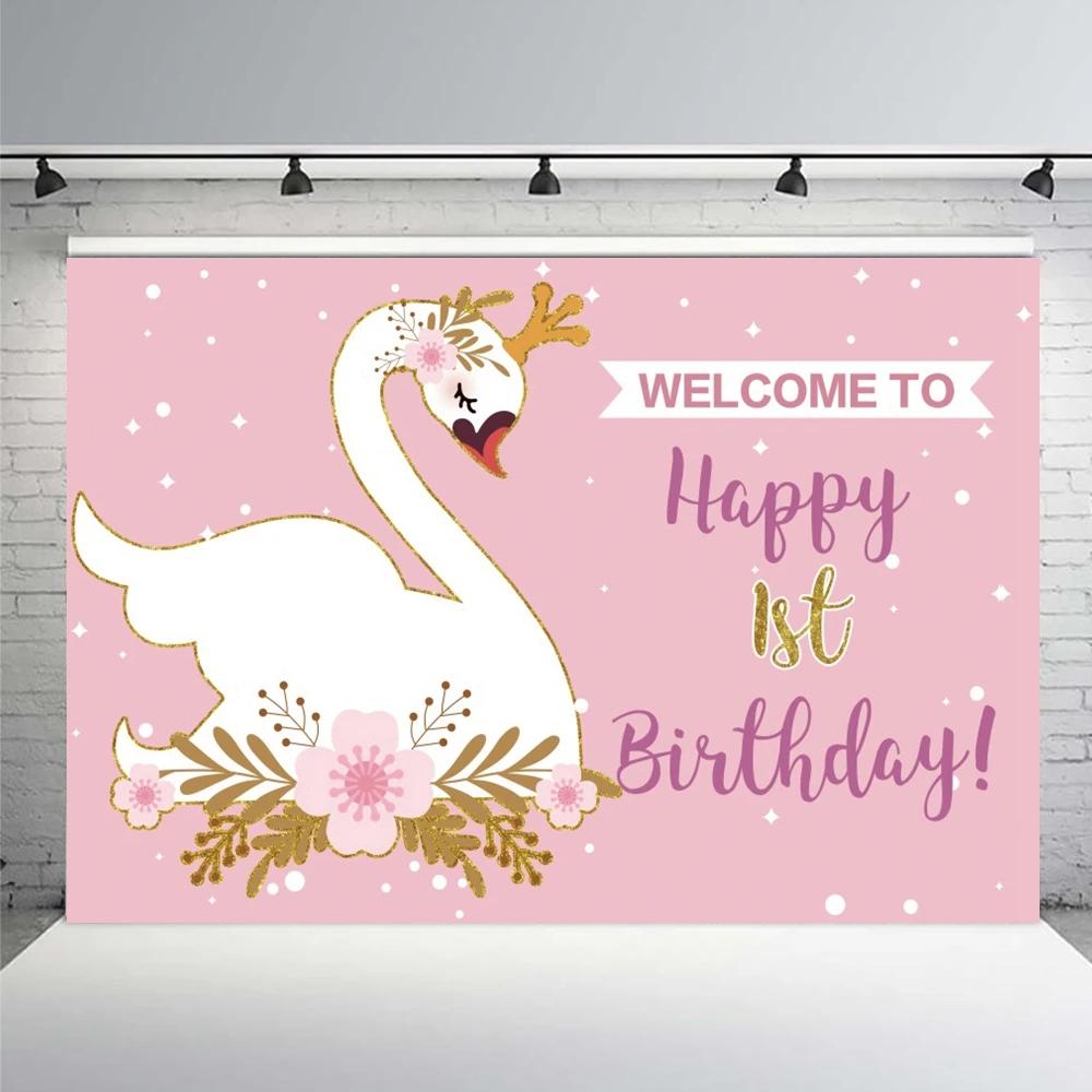 Swan Girls 1st Birthday Photography Backdrop Bohemian Pink Flowers Baby Shower Princess Ballet Photocall Background Studio Props