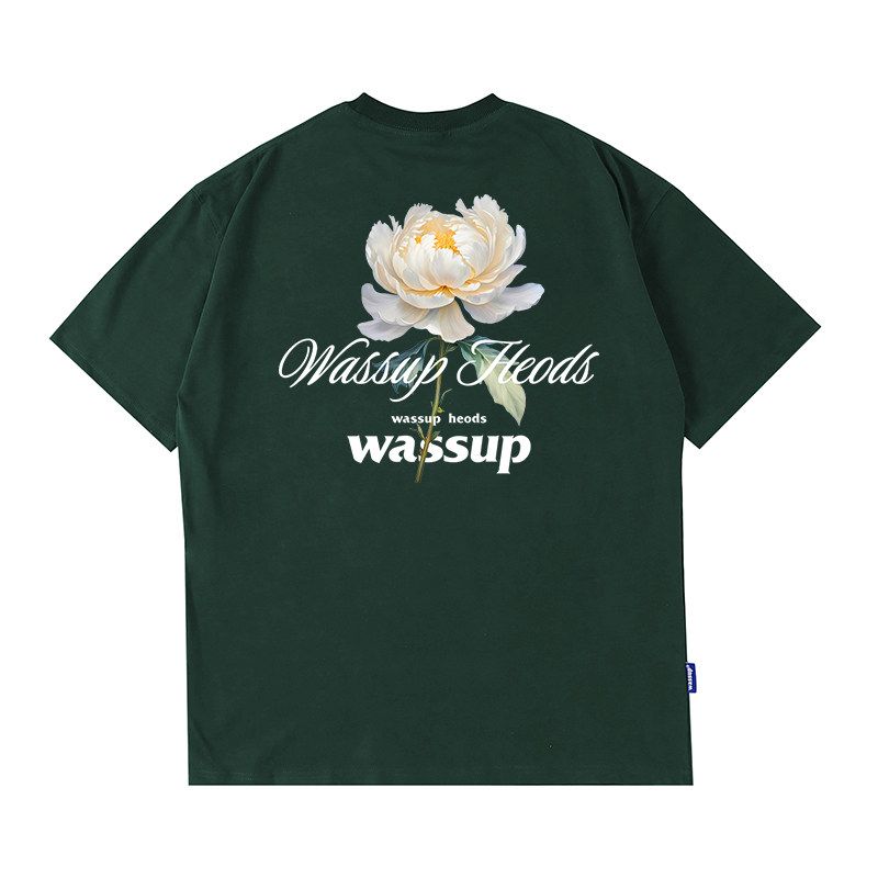 Wassup Flower Language Blooms Couple Versatile Short-Sleeve T-Shirt Summer Heavyweight National Trend Tee Unisex Crew Neck Top