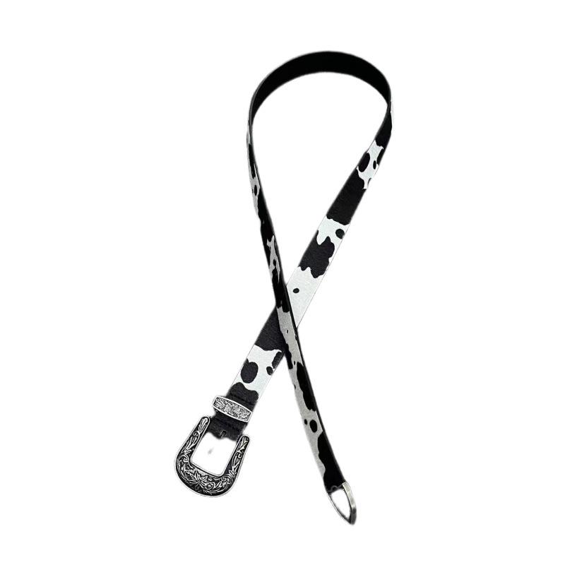 Cow Print Engraved Buckle Pants Chain Leather Belt - Trendy Niche Design Waistband