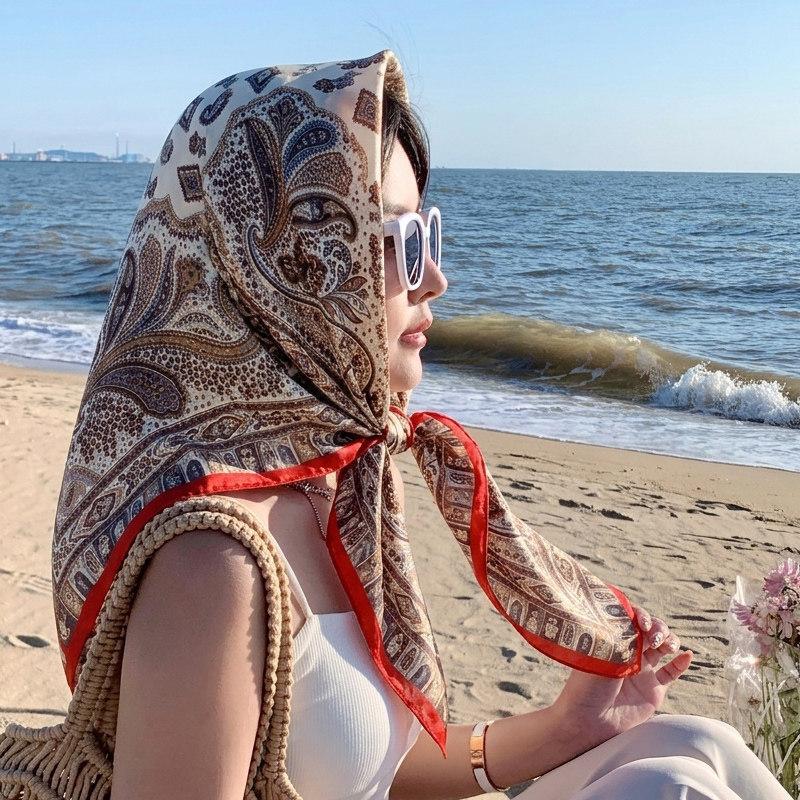 Atmosphere coffee color cashew flower velvet 91 large square scarf women's spring and autumn fashion scarf shawl dual-purpose temperament silk scarf