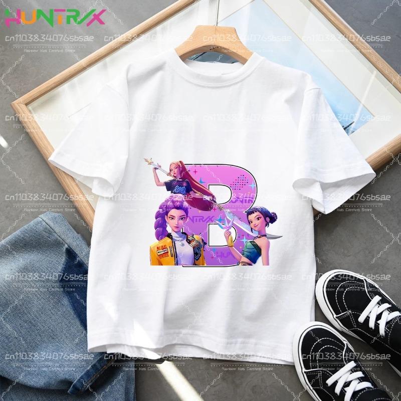 Kleidung für Kleinkind-Mädchen Kpop Dämonenjäger Buchstaben A-Z Cartoon T-Shirt Lustiges Geschenk für Fans Harajuku Coole Kinder-T-Shirts Sommer-Oberteile