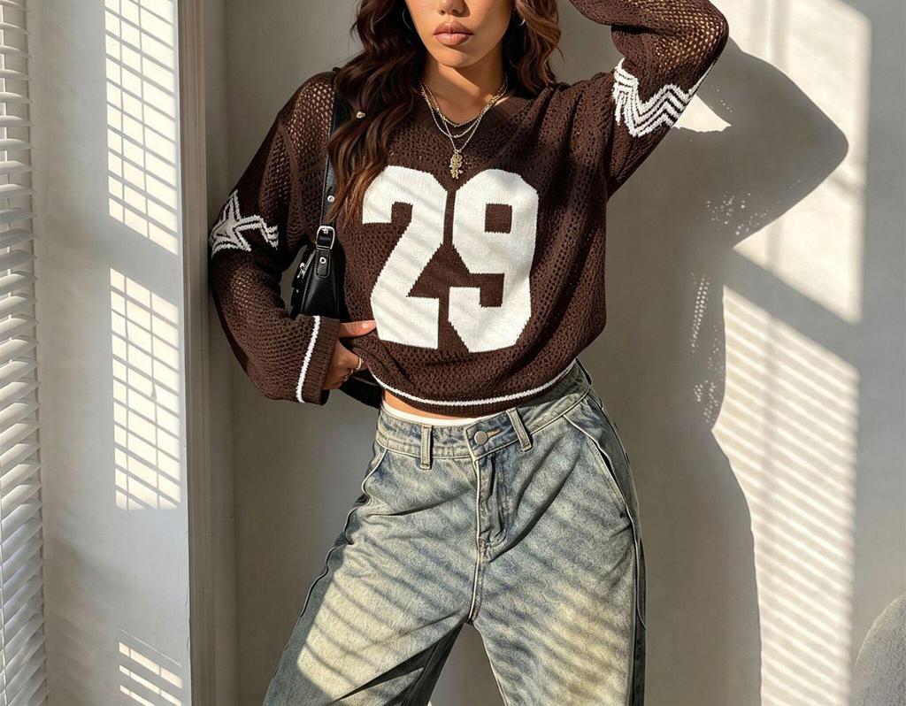 Manga 2025 Digital Print V-neck Knit Sweater: New Fashion Casual Streetwear