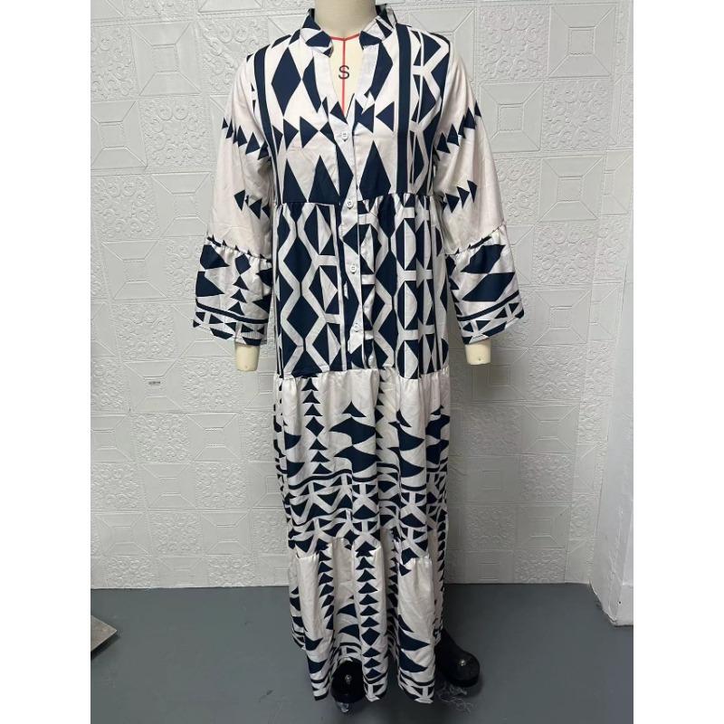 Women S Bohemian Printed Maxi Dress Plus Size Elegant Long Sleeve