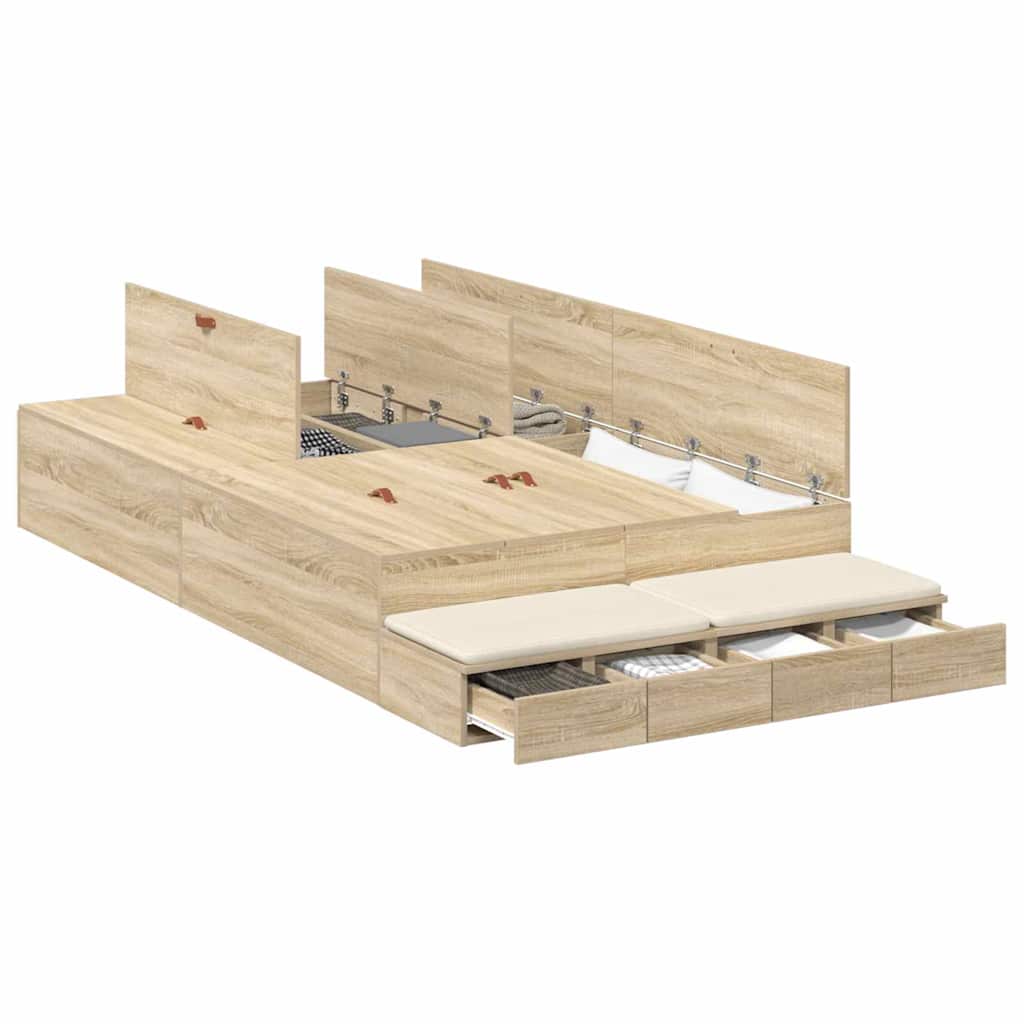 Storage Bed Frame Sonoma Oak 120 cm Wood Based Material