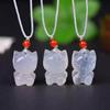 Natural White Chalcedony Cat Pendant - 3D Ice Transparent Agate Style