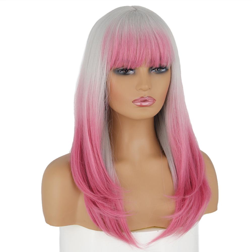 LISI HAIR Long Golden Synthetic Heat Resistant Fiber Wig with Bangs Straight Hair Wigs for Women Cosplay Daily Wear