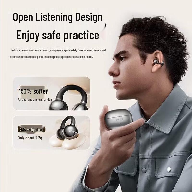 SANAG AI Bone Conduction Concept Ear Clip Bluetooth Sport Earbuds