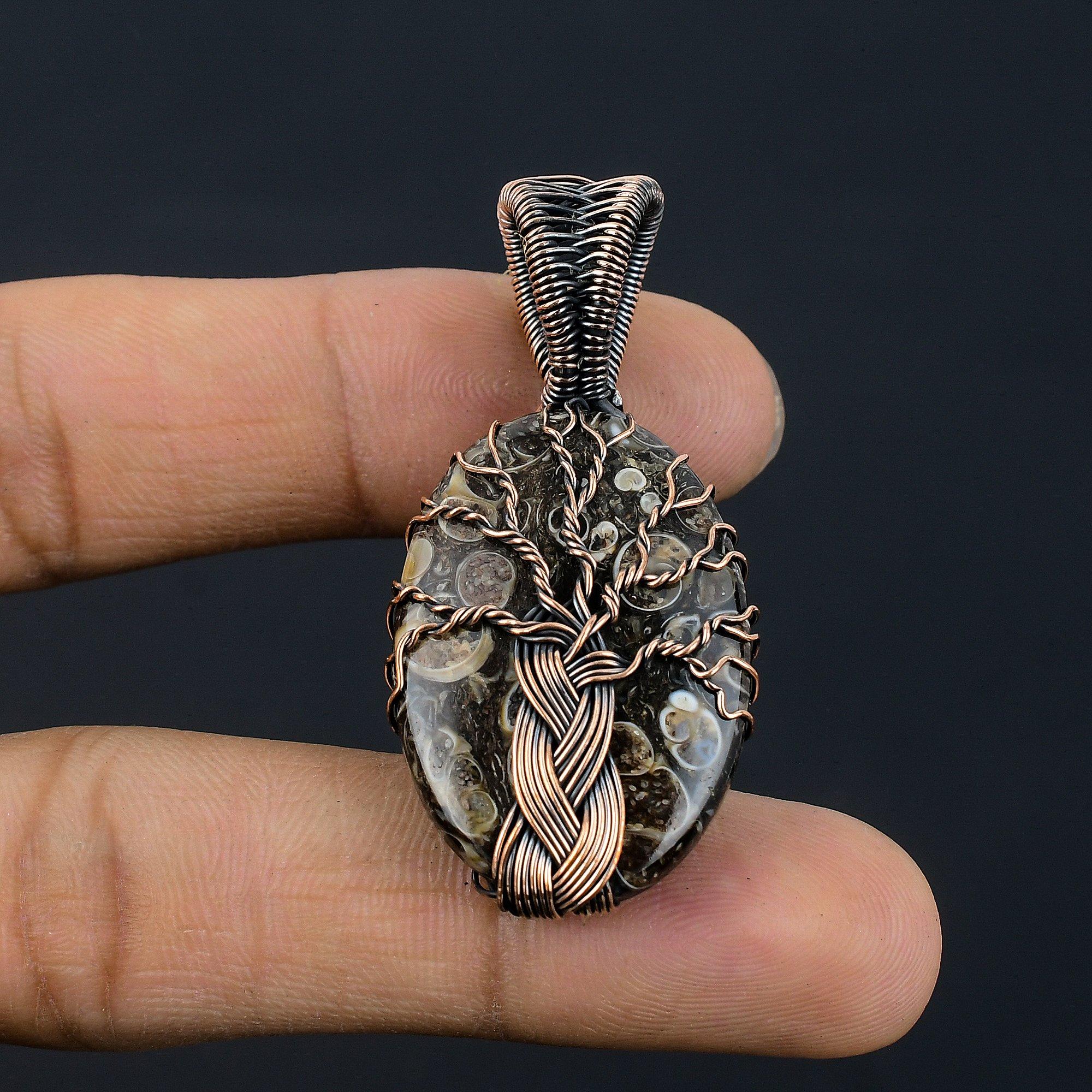 

Turitella Fossil Pendant, 999 Copper Wire Wrapped Jewelry, Gemstone Jewelry Pendant, Handmade Wedding Gift Jewelry 2.55 Inches