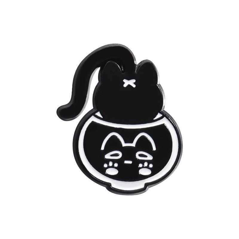 Unikalny Minimalistyczny Zestaw Broszek z Kreskówkowym Czarnym Kotem Urocze Kreatywne Akcesoria Zwierzęce