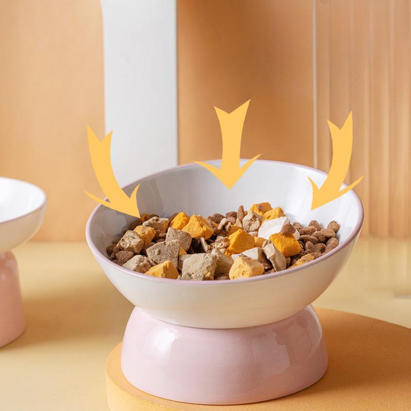 Cat Ceramic Bowl  Plain Flat Mouth  Angled Mouth Bowl Dog Bowl  Angled Feeding and Drinking Water  Anti-knock Over Pet Cat Supplies