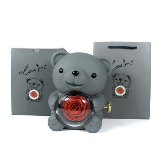 Konservierte Rose Hug Bear Geschenkbox mit Handtasche Ewige Blume Rotierender Bär