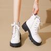 Fashion Fashion Metal Buckle Platform Non-slip Wear-resistant Mid-leg Boots Autumn New Round Toe Zip Block Heel Shoes