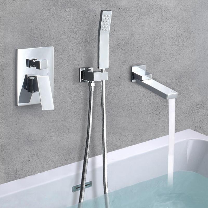 Tuqiu Black Bathtub Shower Faucet Set Bath & Shower Faucet Bathtub Faucet Mixer With Handheld Brass Bathtub Tap Brushed Gold