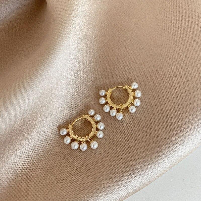 925 Sterling Silver Geometric Circle Earrings Handmade Pearl Earrings Female Jewelry Wholesale