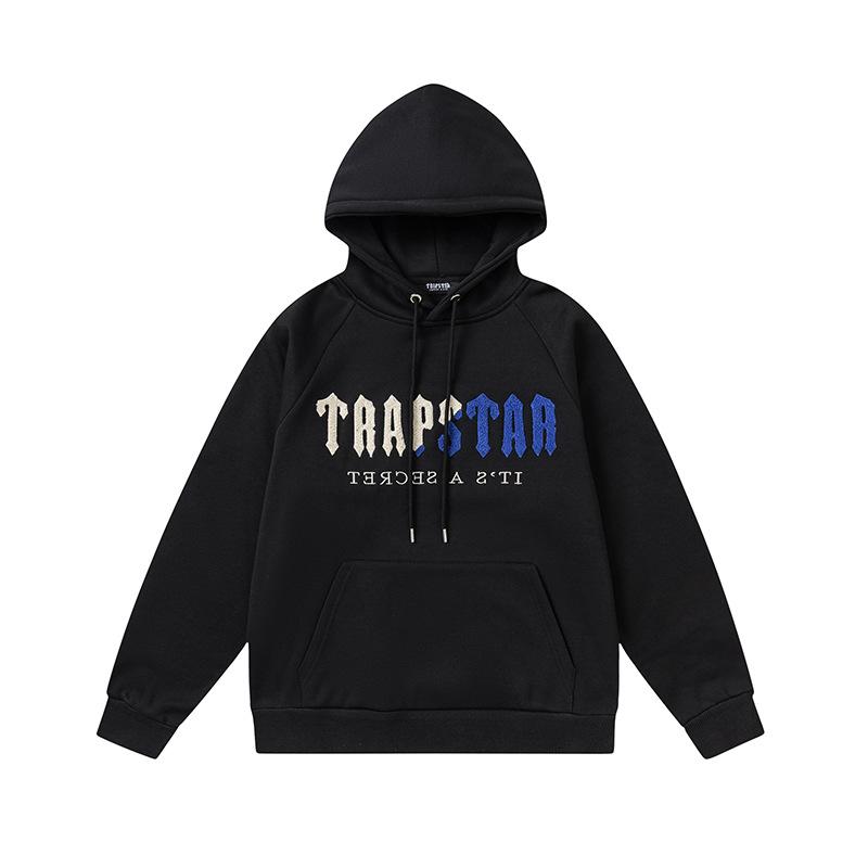 Trapstar towel embroidered letters fleece-lined zipper jacket, hooded sweatshirt pants, couple set