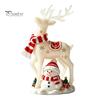 Charming Winter Table Decor Christmas Reindeer Snowman Resin Figurine, White Deer Statue with Red Scarf, Festive Mantelpiece Display Holiday Tabletop