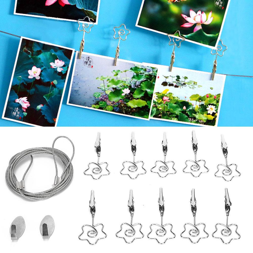 10Pcs Photo String Clip Picture Postcard Display Hanger Steel Silver Flower Bedroom Wall Decor