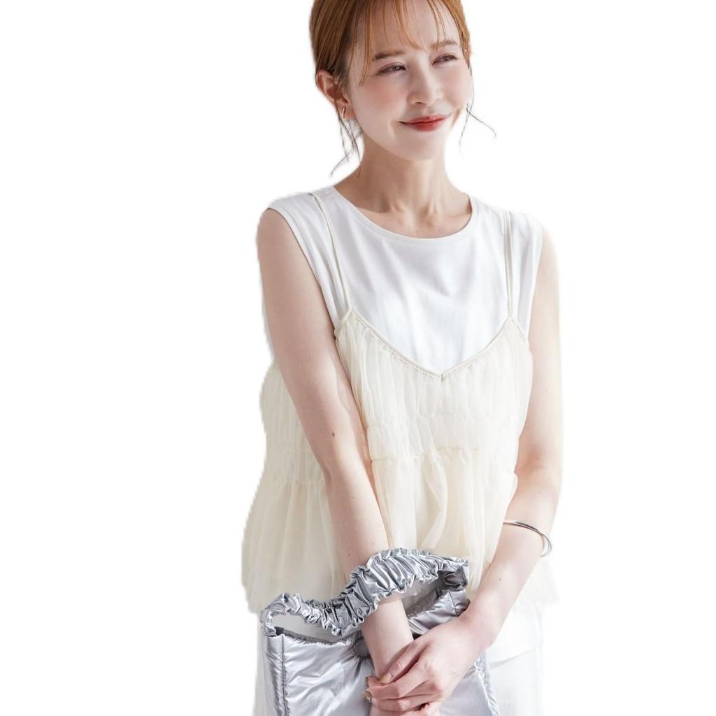 ROPE PICNIC Shirred Tulle Camisole Women's Set, Off-White (16)