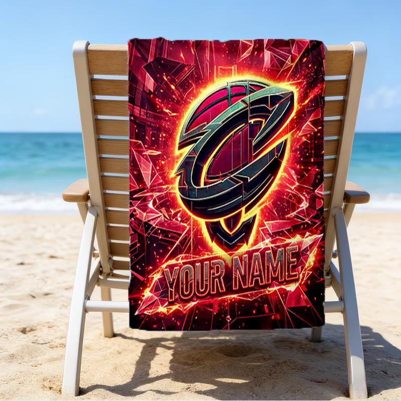 Custom Name Beach Towel Football Cavaliers Logo Beach Towel, Soft Microfiber, Gift for Her/Him, Birthday, for Pool, Beach, Travel, Fan Gifts