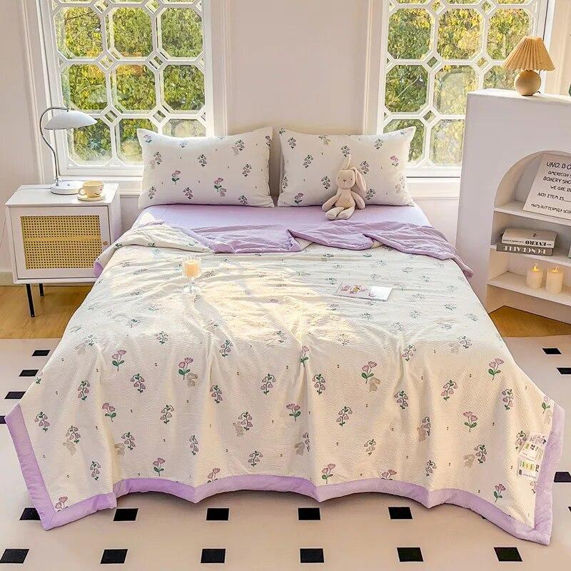 Cute Cartoon Printed Thin Blanket Summer Cooling Air Condition Quilt Single Double Bed Household Lightweight Comforter Bedspread