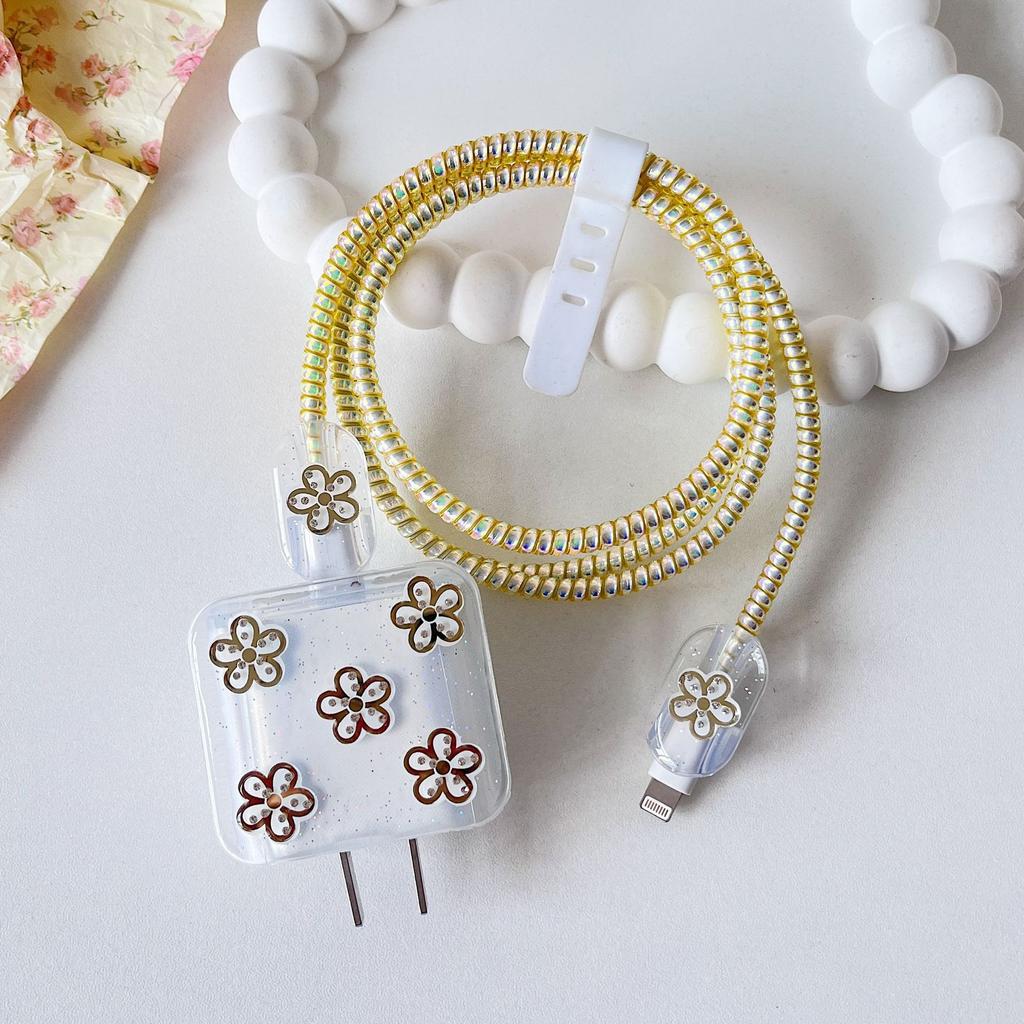 New flower data cable protective cover 14plus fast charging charging head 20w soft case is suitable for 11