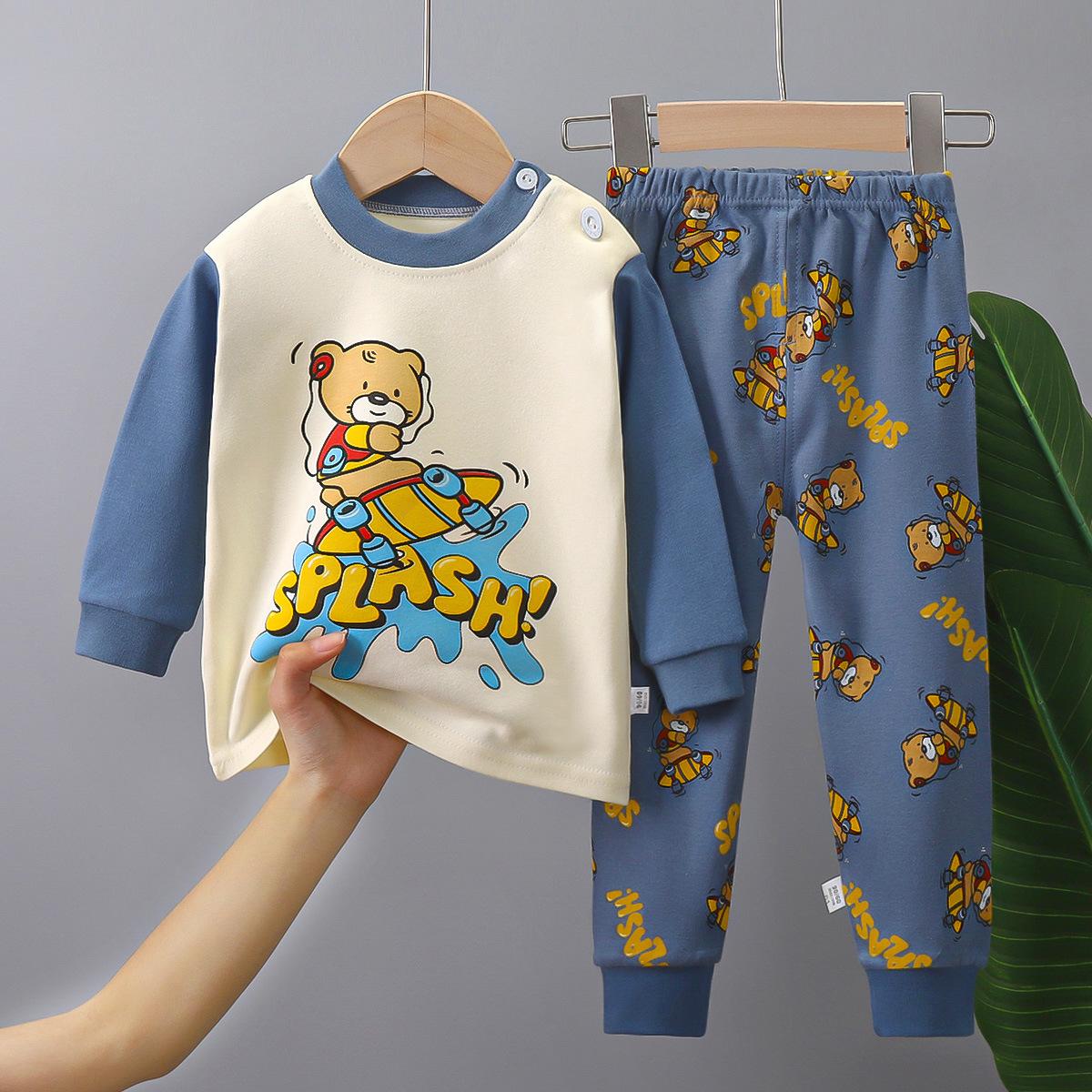 

Комплект одежды для сна из чистого хлопка с милым мультяшным дизайном для мальчиков и девочек - топ с длинными рукавами и штаны на осень 90cm